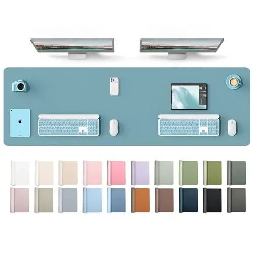 YSAGi Leather Desk Protector, Office Mat, Large Mouse Mat, Non-Slip PU Leather Blotter, Laptop Desk Mat, Waterproof Writing Pad for Office and Home(Aquamarine, 63