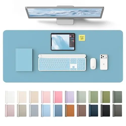 YSAGi Leather Desk Protector, Office Mat, Large Mouse Mat, Non-Slip PU Leather Blotter, Laptop Desk Mat, Waterproof Writing Pad for Office and Home(Sea Blue, 42