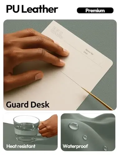 YSAGi Leather Desk Protector, Office Mat, Large Mouse Mat, Non-Slip PU Leather Blotter, Laptop Desk Mat, Waterproof Writing Pad for Office and Home(Dark Green, 40