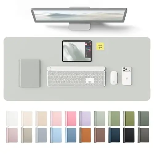 YSAGi Leather Desk Protector, Office Mat, Large Mouse Mat, Non-Slip PU Leather Blotter, Laptop Desk Mat, Waterproof Writing Pad for Office and Home(Light Grey, 42