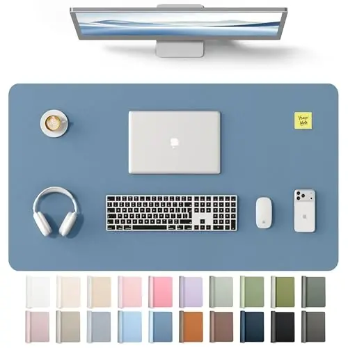 YSAGi Leather Desk Protector, Office Mat, Large Mouse Mat, Non-Slip PU Leather Blotter, Laptop Desk Mat, Waterproof Writing Pad for Office and Home(Blue, 40