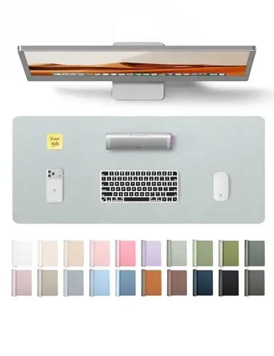 YSAGi Leather Desk Pad Protector, Office Desk Mat, Large Mouse Pad, Non-Slip PU Leather Desk Blotter, Laptop Desk Pad, Waterproof Desk Writing Pad for Office and Home (Silver, 23.6