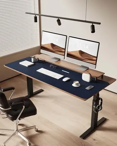 YSAGi Leather Desk Pad Protector, Office Desk Mat, Large Mouse Pad, Non-Slip PU Leather Desk Blotter, Laptop Desk Pad, Waterproof Desk Writing Pad for Office and Home (Dark Blue, 47