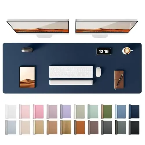 YSAGi Leather Desk Pad Protector, Office Desk Mat, Large Mouse Pad, Non-Slip PU Leather Desk Blotter, Laptop Desk Pad, Waterproof Desk Writing Pad for Office and Home (Dark Blue, 47