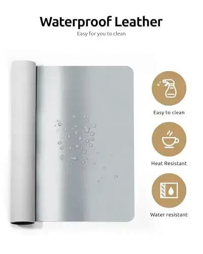 YSAGi Leather Desk Pad Protector, Office Desk Mat, Large Mouse Pad, Non-Slip PU Leather Desk Blotter, Laptop Desk Pad, Waterproof Desk Writing Pad for Office and Home (Silver, 31.5