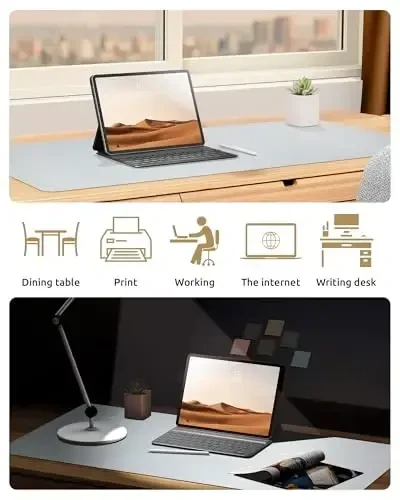 YSAGi Leather Desk Pad Protector, Office Desk Mat, Large Mouse Pad, Non-Slip PU Leather Desk Blotter, Laptop Desk Pad, Waterproof Desk Writing Pad for Office and Home (Silver, 31.5