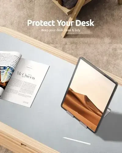 YSAGi Leather Desk Pad Protector, Office Desk Mat, Large Mouse Pad, Non-Slip PU Leather Desk Blotter, Laptop Desk Pad, Waterproof Desk Writing Pad for Office and Home (Silver, 31.5