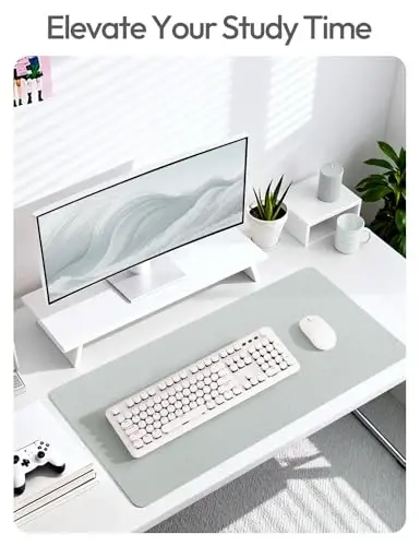 YSAGi Leather Desk Pad Protector, Office Desk Mat, Large Mouse Pad, Non-Slip PU Leather Desk Blotter, Laptop Desk Pad, Waterproof Desk Writing Pad for Office and Home (Silver, 31.5