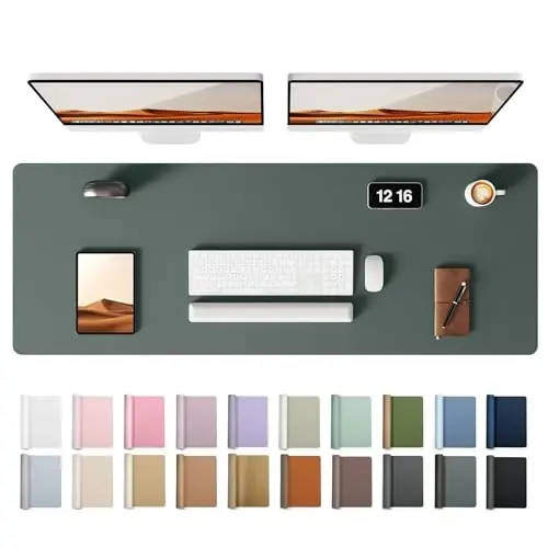 YSAGi Leather Desk Protector, Office Mat, Large Mouse Mat, Non-Slip PU Leather Blotter, Laptop Desk Pad, Waterproof Writing Pad for Office and Home (Dark Green, 47