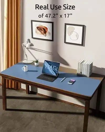 YSAGi Leather Desk Pad Protector, Office Desk Mat, Large Mouse Pad, Non-Slip PU Leather Desk Blotter, Laptop Desk Pad, Waterproof Desk Writing Pad for Office and Home (Blue, 47