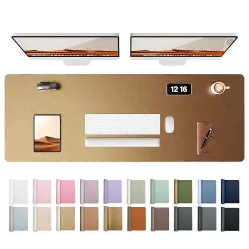 YSAGi Leather Desk Pad Protector, Office Desk Mat, Large Mouse Pad, Non-Slip PU Leather Desk Blotter, Laptop Desk Pad, Waterproof Desk Writing Pad for Office and Home (Bronze, 47