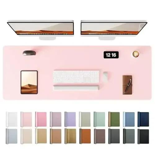 YSAGi Leather Desk Pad Protector, Office Desk Mat, Large Mouse Pad, Non-Slip PU Leather Desk Blotter, Laptop Desk Pad, Waterproof Desk Writing Pad for Office and Home (Light Pink, 47