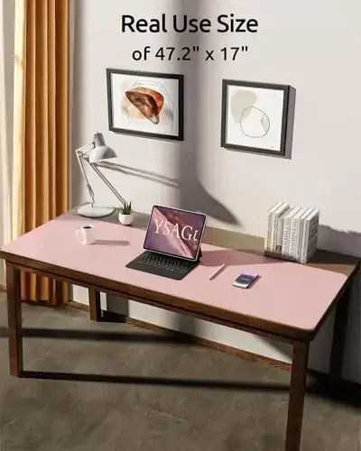 YSAGi Leather Desk Pad Protector, Office Desk Mat, Large Mouse Pad, Non-Slip PU Leather Desk Blotter, Laptop Desk Pad, Waterproof Desk Writing Pad for Office and Home (Light Pink, 47
