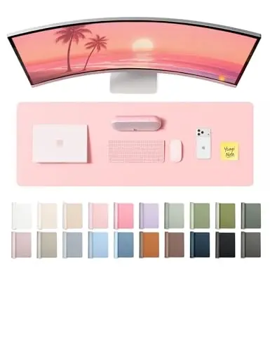 YSAGi Leather Desk Pad Protector, Office Desk Mat, Large Mouse Pad, Non-Slip PU Leather Desk Blotter, Laptop Desk Pad, Waterproof Desk Writing Pad for Office and Home (Light Pink, 47