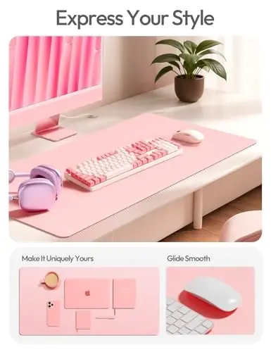 YSAGi Leather Desk Pad Protector, Office Desk Mat, Large Mouse Pad, Non-Slip PU Leather Desk Blotter, Laptop Desk Pad, Waterproof Desk Writing Pad for Office and Home (Light Pink, 47