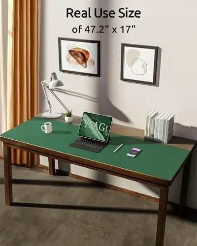 YSAGi Leather Desk Pad Protector, Office Desk Mat, Large Mouse Pad, Non-Slip PU Leather Desk Blotter, Laptop Desk Pad, Waterproof Desk Writing Pad for Office and Home (Jade Green, 47