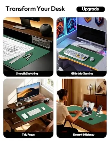 YSAGi Leather Desk Pad Protector, Office Desk Mat, Large Mouse Pad, Non-Slip PU Leather Desk Blotter, Laptop Desk Pad, Waterproof Desk Writing Pad for Office and Home (Jade Green, 23.6