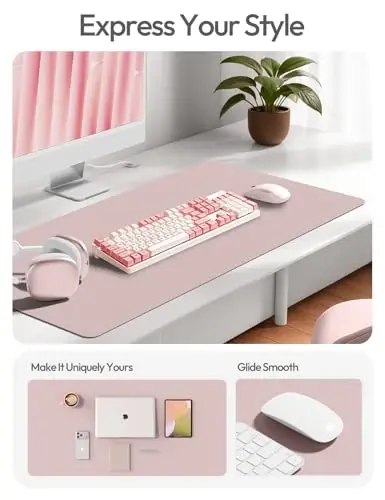 YSAGi Leather Desk Pad Protector, Office Desk Mat, Large Mouse Pad, Non-Slip PU Leather Desk Blotter, Laptop Desk Pad, Waterproof Desk Writing Pad for Office and Home (Grayish Lavender, 23.6