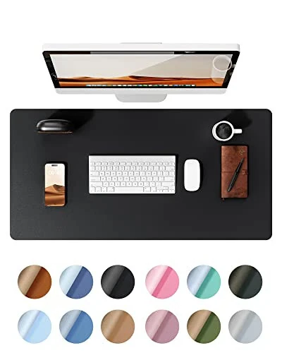 YSAGi Leather Office Desk Pad Protector, Large Mouse Pad, Non-Slip, PU Leather, Laptop Desk Blotter, Waterproof Writing Pad for Office and Home, Black, 23.6