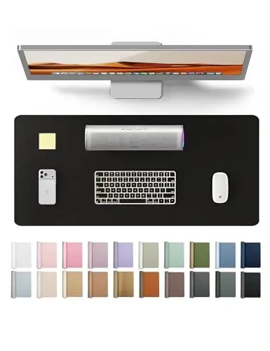 YSAGi Leather Office Desk Pad Protector, Large Mouse Pad, Non-Slip, PU Leather, Laptop Desk Blotter, Waterproof Writing Pad for Office and Home, Black, 23.6