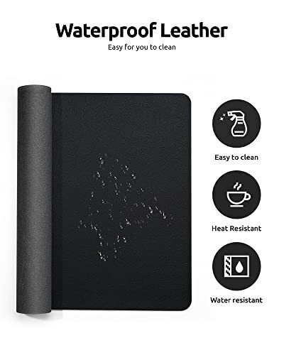 YSAGi Leather Office Desk Pad Protector, Large Mouse Pad, Non-Slip, PU Leather, Laptop Desk Blotter, Waterproof Writing Pad for Office and Home, Black, 23.6