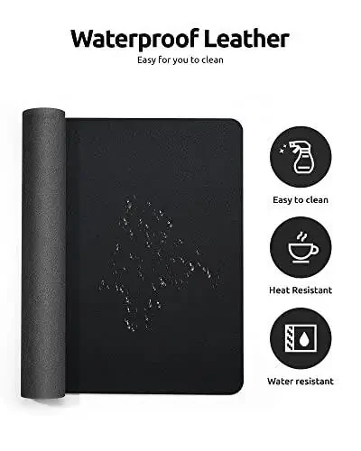 YSAGi Leather Office Desk Pad Protector, Large Mouse Pad, Non-Slip, PU Leather, Laptop Desk Blotter, Waterproof Writing Pad for Office and Home, Black, 23.6