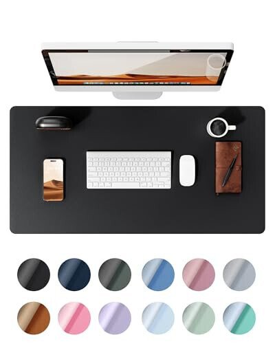 YSAGi Leather Office Desk Pad Protector, Large Mouse Pad, Non-Slip, PU Leather, Laptop Desk Blotter, Waterproof Writing Pad for Office and Home, Black, 23.6