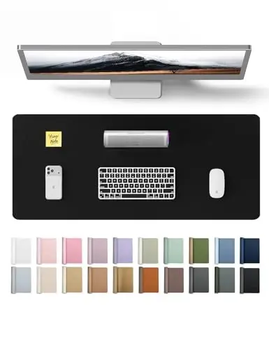 YSAGi Leather Office Desk Pad Protector, Large Mouse Pad, Non-Slip, PU Leather, Laptop Desk Blotter, Waterproof Writing Pad for Office and Home, Black, 23.6