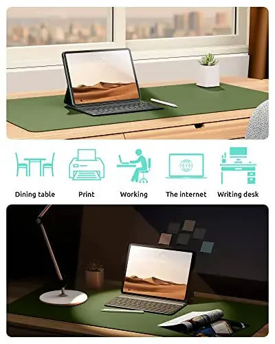 YSAGi Leather Desk Protector, Office Mat, Large Mouse Mat, Non-Slip PU Leather Blotter, Laptop Desk Pad, Waterproof Writing Pad for Office and Home (Green, 23.6