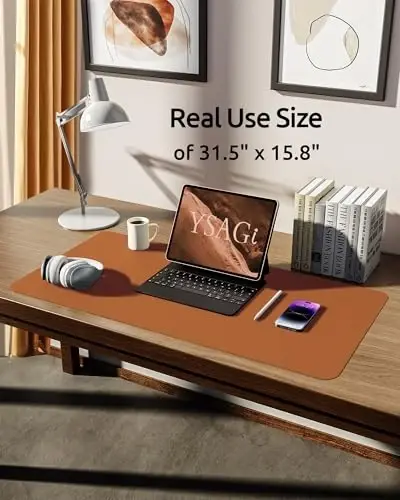 YSAGi Leather Desk Pad Protector, Office Desk Mat, Large Mouse Pad, Non-Slip PU Leather Desk Blotter, Laptop Desk Pad, Waterproof Desk Writing Pad for Office and Home (Brown, 31.5