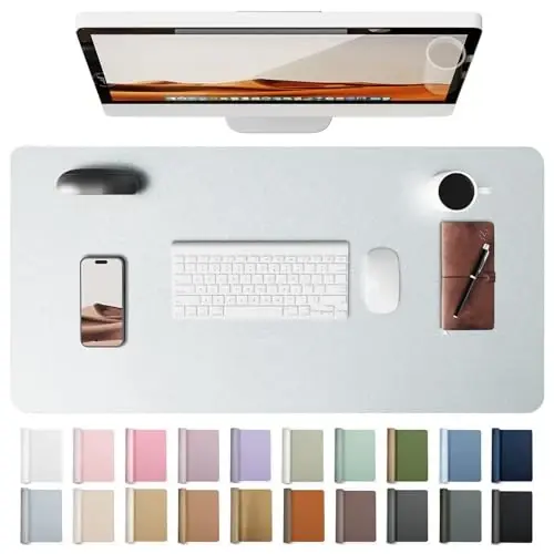 YSAGi Leather Desk Pad Protector, Office Desk Mat, Large Mouse Pad, Non-Slip PU Leather Desk Blotter, Laptop Desk Pad, Waterproof Desk Writing Pad for Office and Home (Silver, 35.4