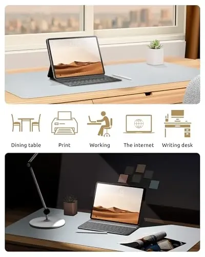 YSAGi Leather Desk Pad Protector, Office Desk Mat, Large Mouse Pad, Non-Slip PU Leather Desk Blotter, Laptop Desk Pad, Waterproof Desk Writing Pad for Office and Home (Silver, 35.4