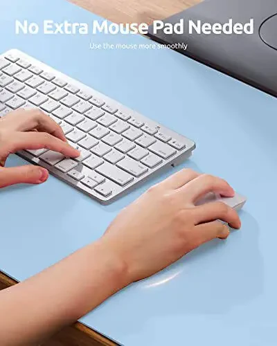 YSAGi Leather Desk Protector, Office Mat, Large Mouse Mat, Non-Slip PU Leather Blotter, Laptop Pad, Waterproof Writing Pad for Office and Home (Baby Blue, 23.6