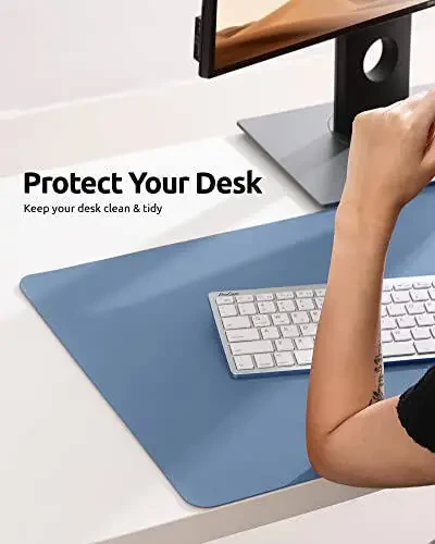 YSAGi Leather Desk Protector, Office Mat, Large Mouse Mat, Non-Slip PU Leather Blotter, Laptop Desk, Waterproof Writing Pad for Office and Home (Blue, 23.6