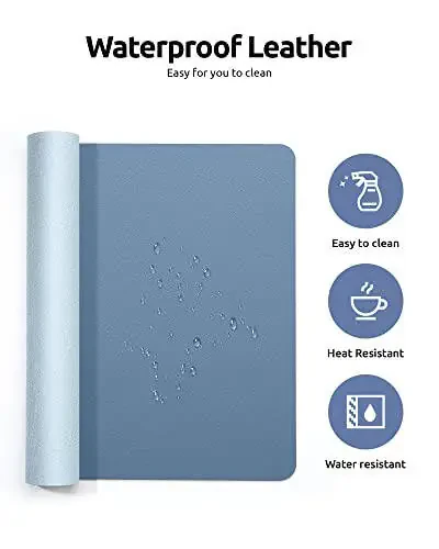 YSAGi Leather Desk Protector, Office Mat, Large Mouse Mat, Non-Slip PU Leather Blotter, Laptop Desk, Waterproof Writing Pad for Office and Home (Blue, 23.6