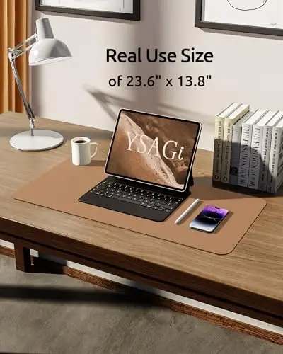 YSAGi Leather Desk Pad Protector, Office Mat, Large Mouse Pad, Non-Slip PU Blotter, Laptop Waterproof Writing for and Home (23.6