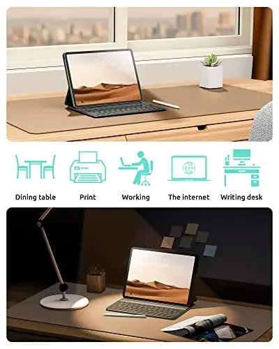 YSAGi Leather Desk Pad Protector, Office Mat, Large Mouse Pad, Non-Slip PU Blotter, Laptop Waterproof Writing for and Home (23.6
