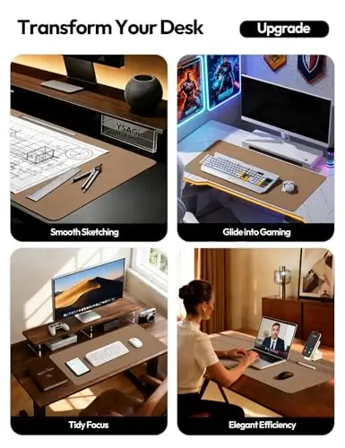 YSAGi Leather Desk Pad Protector, Office Mat, Large Mouse Pad, Non-Slip PU Blotter, Laptop Waterproof Writing for and Home (23.6