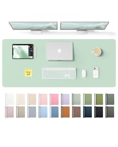 YSAGi Leather Desk Pad Protector, Office Desk Mat, Large Mouse Pad, Non-Slip PU Leather Desk Blotter, Laptop Desk Pad, Waterproof Desk Writing Pad for Office and Home (Pale Green,55
