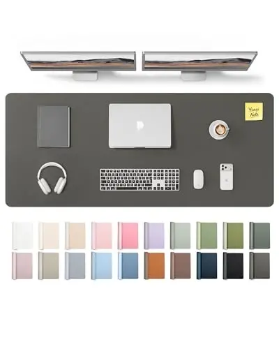 YSAGi Leather Desk Pad Protector, Office Desk Mat, Large Mouse Pad, Non-Slip PU Leather Desk Blotter, Laptop Desk Pad, Waterproof Desk Writing Pad for Office and Home (Dark Grey,55