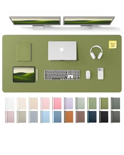 YSAGi Leather Desk Pad Protector, Office Desk Mat, Large Mouse Pad, Non-Slip PU Leather Desk Blotter, Laptop Desk Pad, Waterproof Desk Writing Pad for Office and Home (Green,55