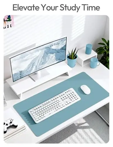 YSAGi Leather Desk Pad Protector, Office Desk Mat, Large Mouse Pad, Non-Slip PU Leather Desk Blotter, Laptop Desk Pad, Waterproof Desk Writing Pad for Office and Home (Aquamarine, 31.5