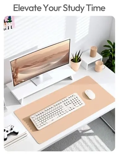 YSAGi Leather Desk Pad Protector, Office Desk Mat, Large Mouse Pad, Non-Slip PU Leather Desk Blotter, Laptop Desk Pad, Waterproof Desk Writing Pad for Office and Home (Latte,55