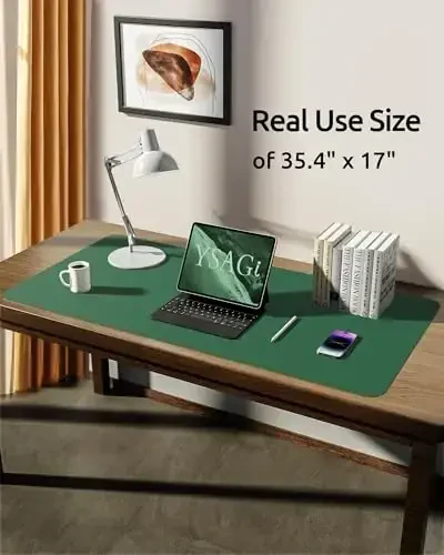 YSAGi Leather Desk Pad Protector, Office Desk Mat, Large Mouse Pad, Non-Slip PU Leather Desk Blotter, Laptop Desk Pad, Waterproof Desk Writing Pad for Office and Home (Jade Green, 35.4