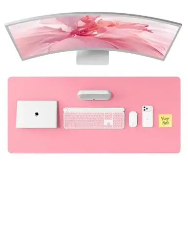 YSAGi Leather Desk Pad Protector, Office Desk Mat, Large Mouse Pad, Non-Slip PU Leather Desk Blotter, Laptop Desk Pad, Waterproof Desk Writing Pad for Office and Home (Pink, 47