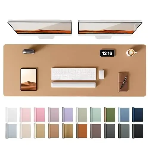 YSAGi Leather Desk Protector, Office Mat, Large Mouse Mat, Non-Slip PU Leather Blotter, Laptop Desk Pad, Waterproof Writing Pad for Office and Home (Khaki, 47