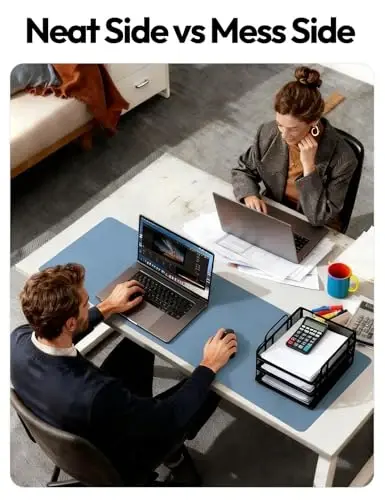YSAGi Кожаный Настольный Коврик-Протектор, Офисный Настольный Коврик, Большой Коврик для Мыши, Нескользящий Кожаный PU Настольный Блоттер, Настольный Коврик для Ноутбука, Водонепроницаемый Настольный Коврик для Письма для Офиса и Дома (Синий, 47