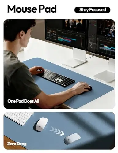 YSAGi Кожаный Настольный Протектор, Коврик для Офиса, Большой Коврик для Мыши, Нескользящая Подкладка из ПУ Кожи, Настольный Коврик для Ноутбука, Водонепроницаемый Коврик для Письма для Офиса и Дома (Синий, 120 x 60 см) - 4