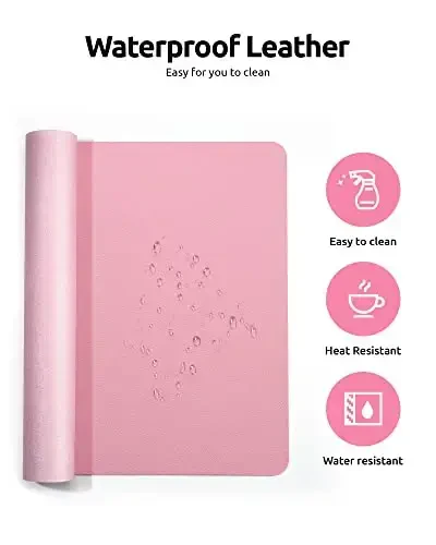 YSAGi Leather Desk Protector, Office Mat, Large Mouse Mat, Non-Slip PU Leather Blotter, Laptop Desk Mat, Waterproof Writing Pad for Office and Home (Pink, 35.4