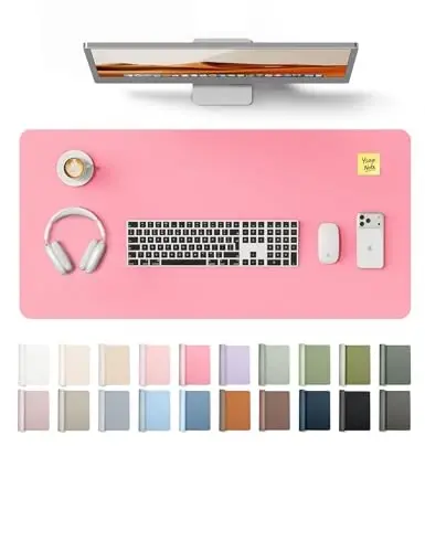 YSAGi Leather Desk Protector, Office Mat, Large Mouse Mat, Non-Slip PU Leather Blotter, Laptop Desk Mat, Waterproof Writing Pad for Office and Home (Pink, 35.4